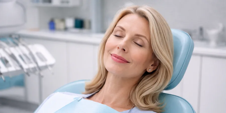 Paciente relaxada e serena após sedação venosa — livre do medo